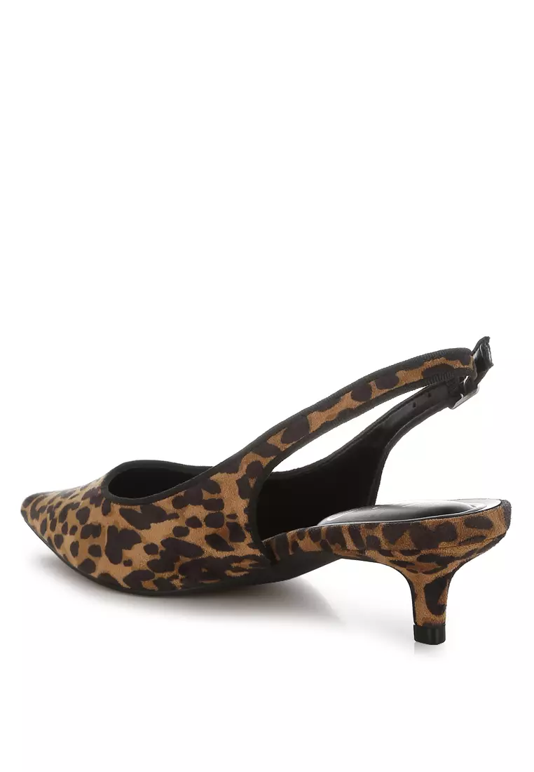 Leopard Print Kitten Heel Sandals in Multi