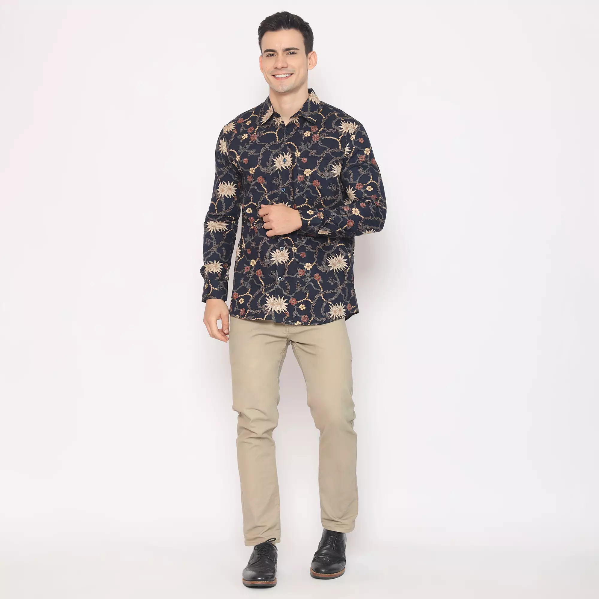 Platini Kemeja Batik Pria Lengan Panjang Katun  Navy 460518