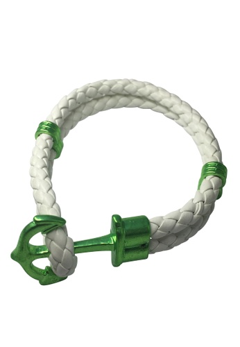 Splice Cufflinks white Grapple Series White PU Leather Green Anchor Bracelet SP744AC50XFPSG_1