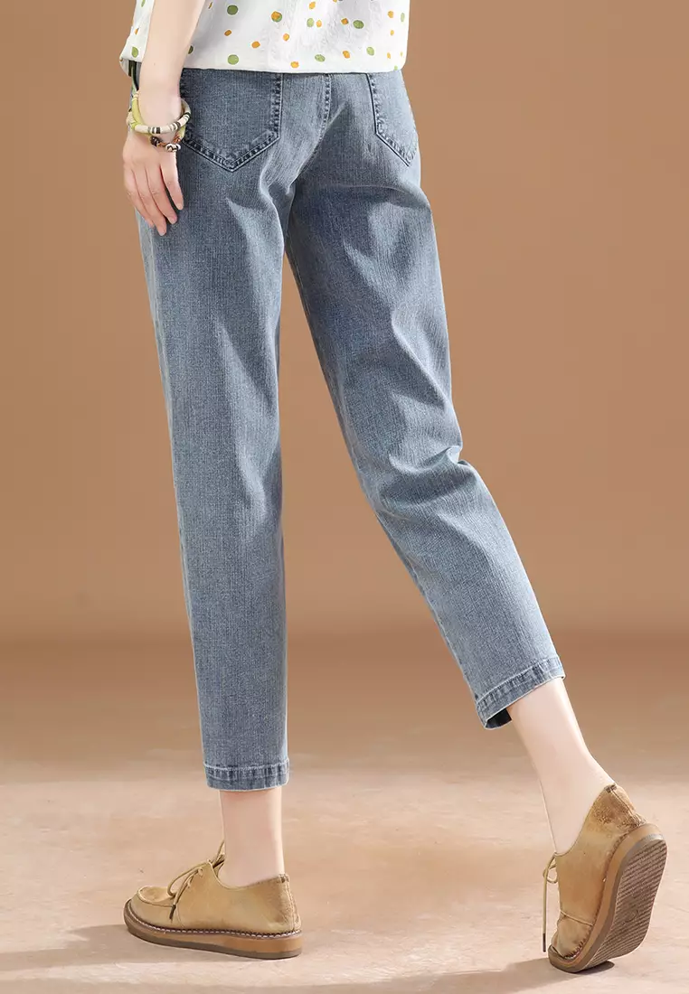 Buy A-IN GIRLS Elastic Waist All-Match Jeans Online