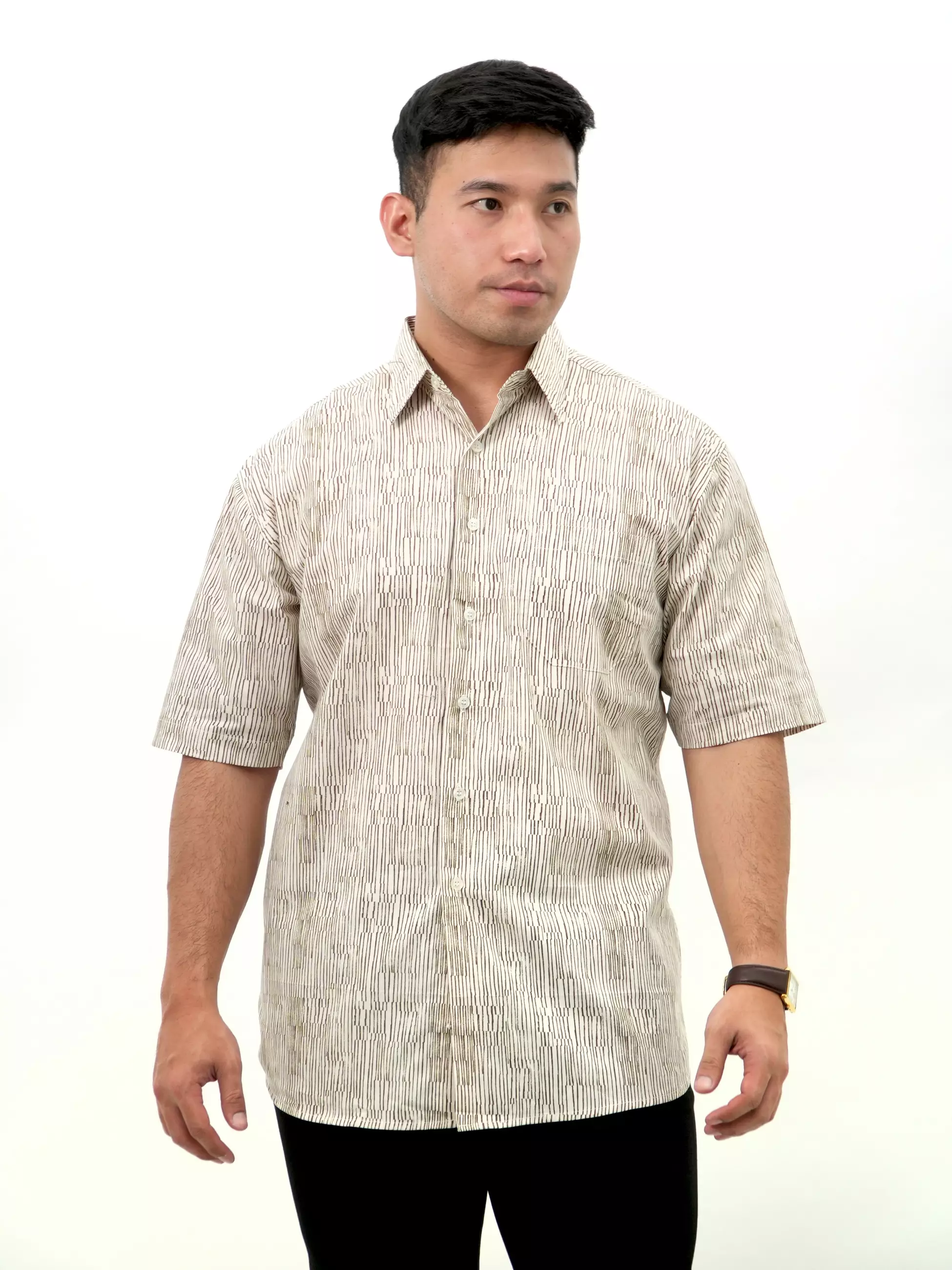 Kemeja Lengan Pendek Krem Motif 16816