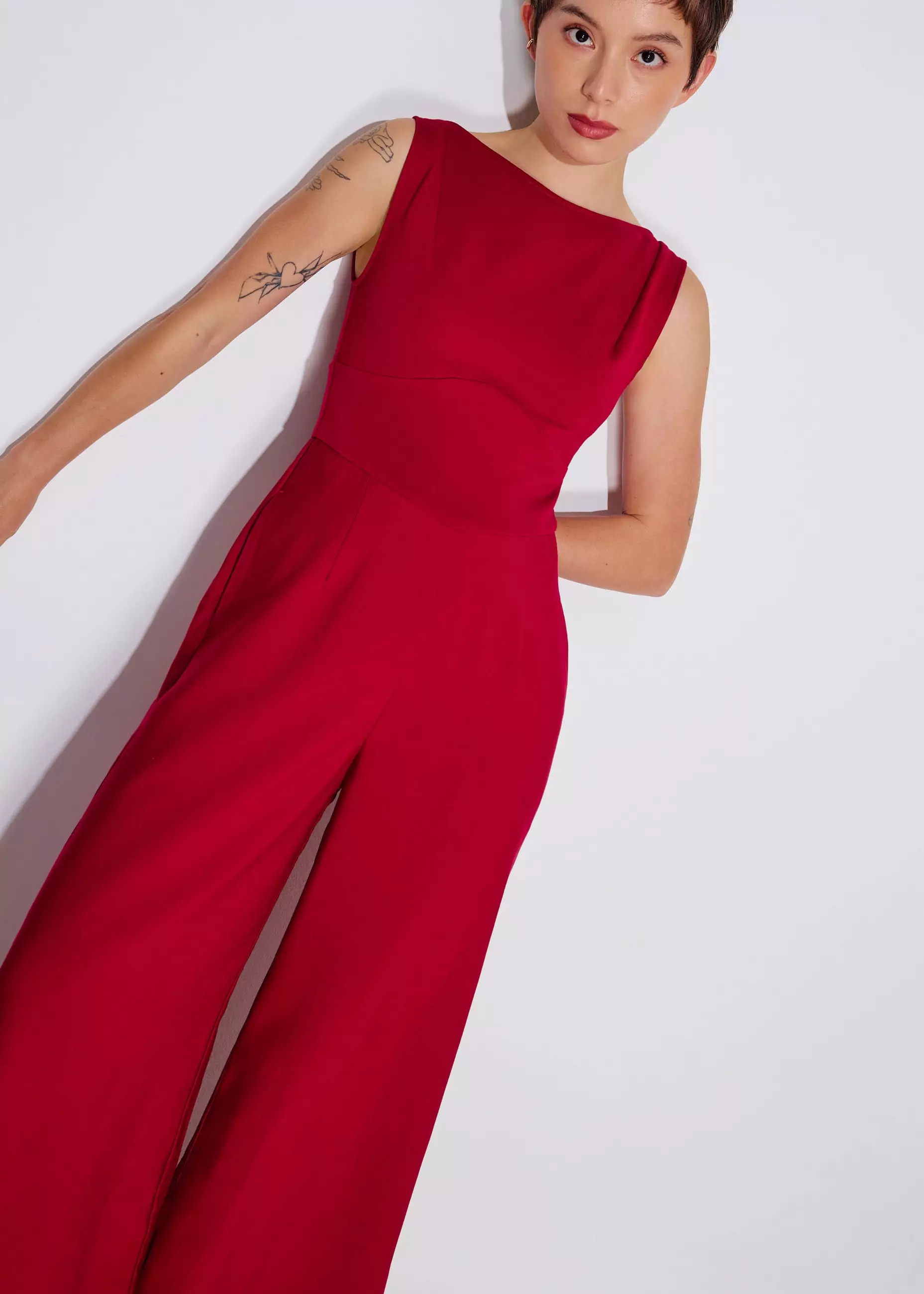 Jumpsuit Wanita - Boat Neck Wide Leg Jumpsuit