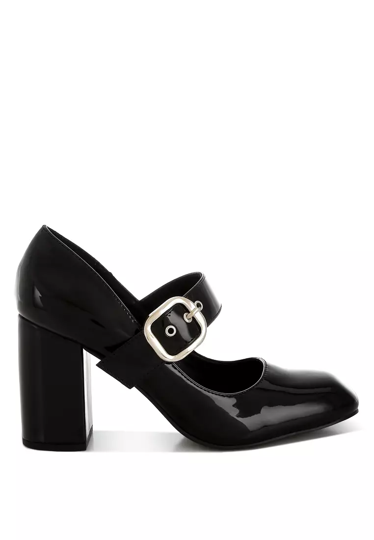 Sandal Mary Jane Hak Blok Warna Hitam