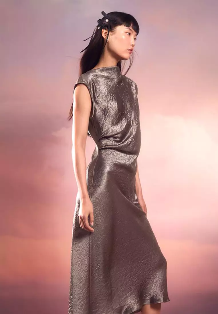 Bias-Cut Satin Midi Dress