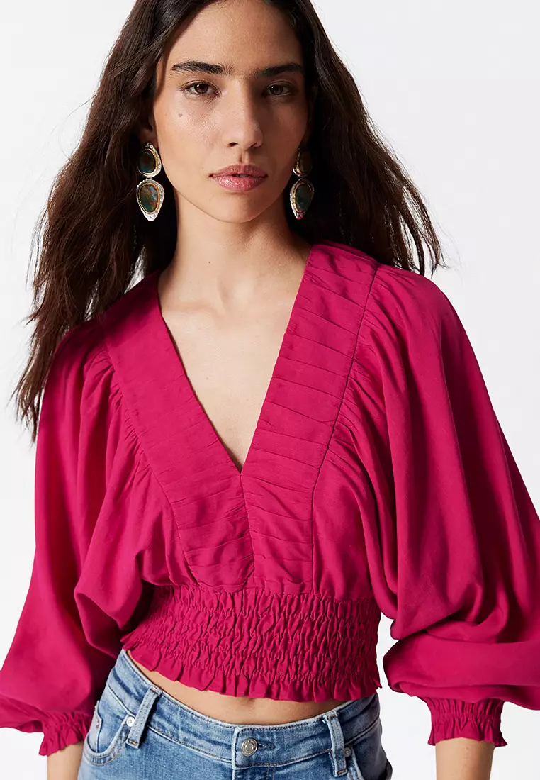 Smocked Puff-Sleeve Blouse