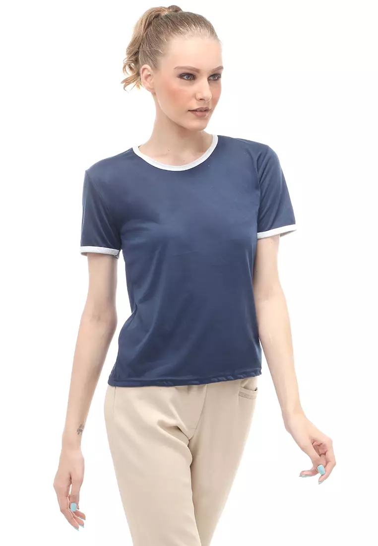 Kaos Oversize List Short Sleeves Design Simple Relaxed Fit - Navy