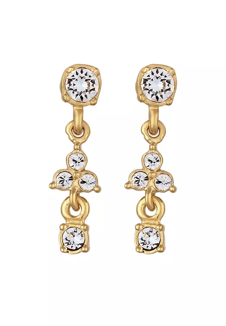 Anting Perhiasan Perak 925 Wanita Stud White Crystals Gold Plated