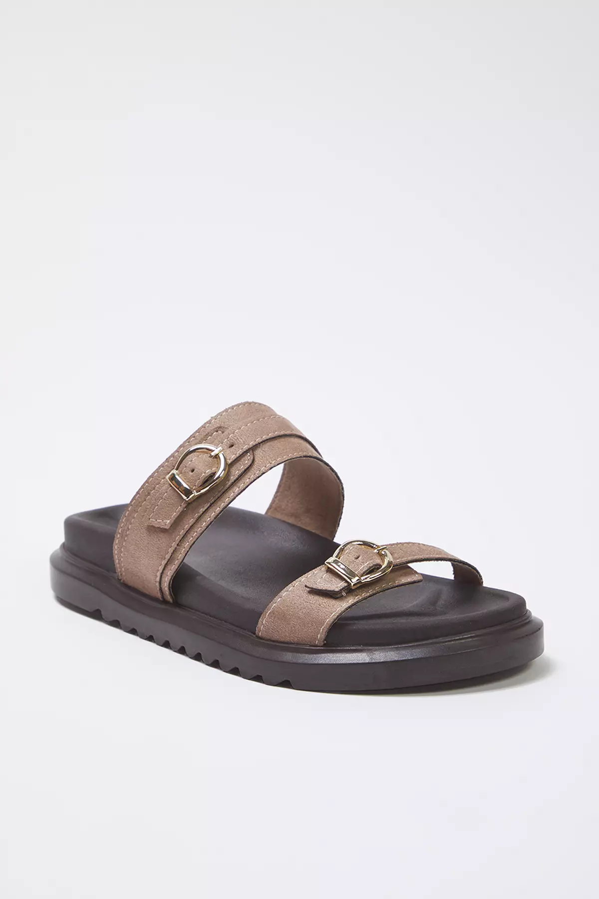 Mink Double Buckle Brown Thick Sole Women's Slippers Takaw25Te00009