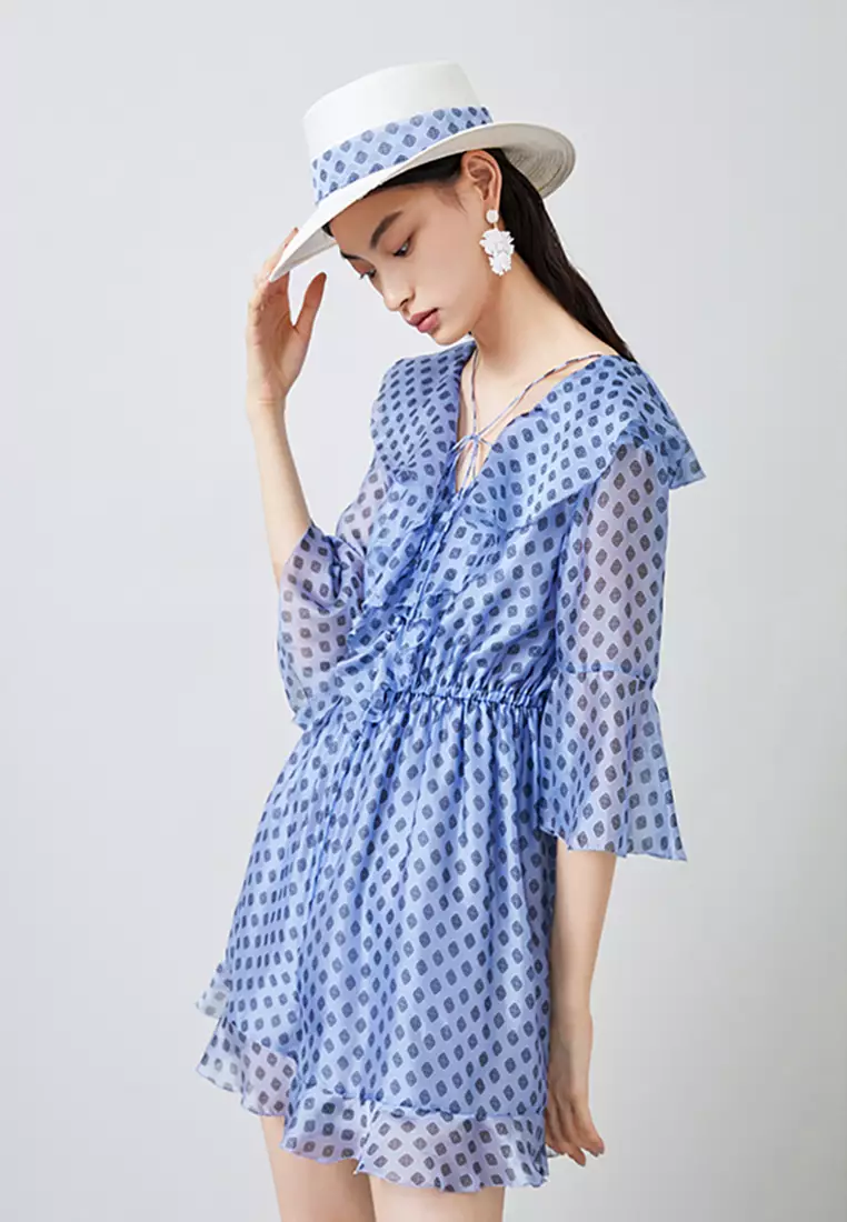 Polka Dot V-Neck Ruffle Top