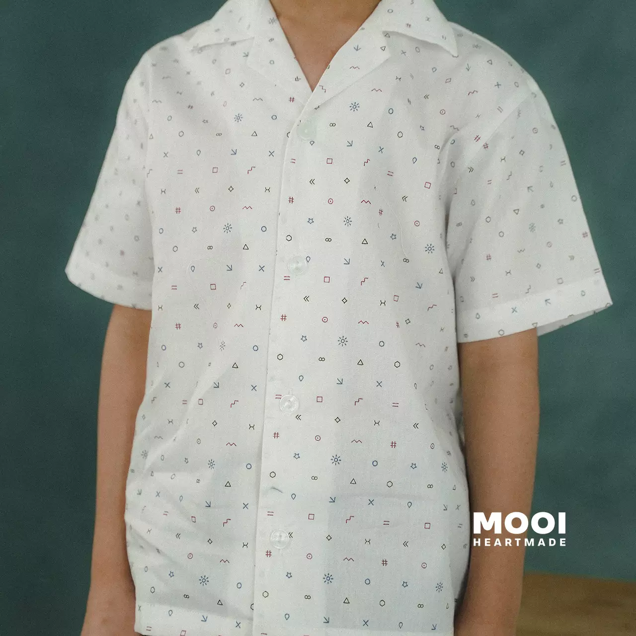 Mooi Kemeja Anak Laki - Laki Kemeja Katun Motif Gama Shirt - Off White