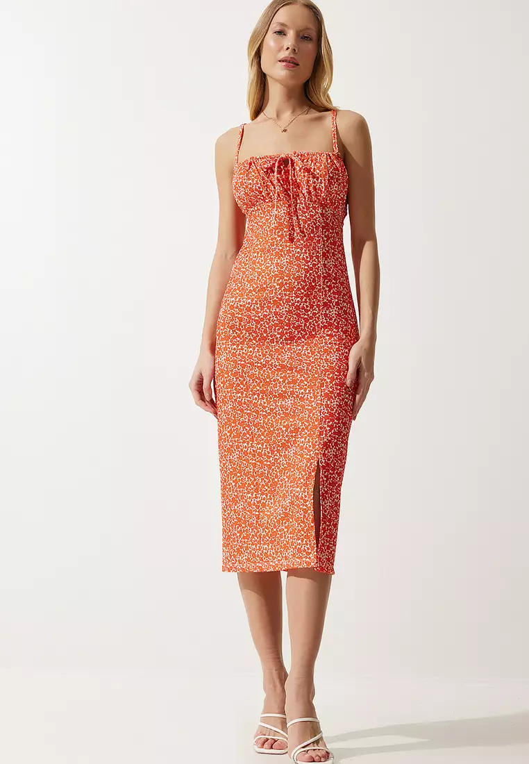 Pattern Slit Midi Dress