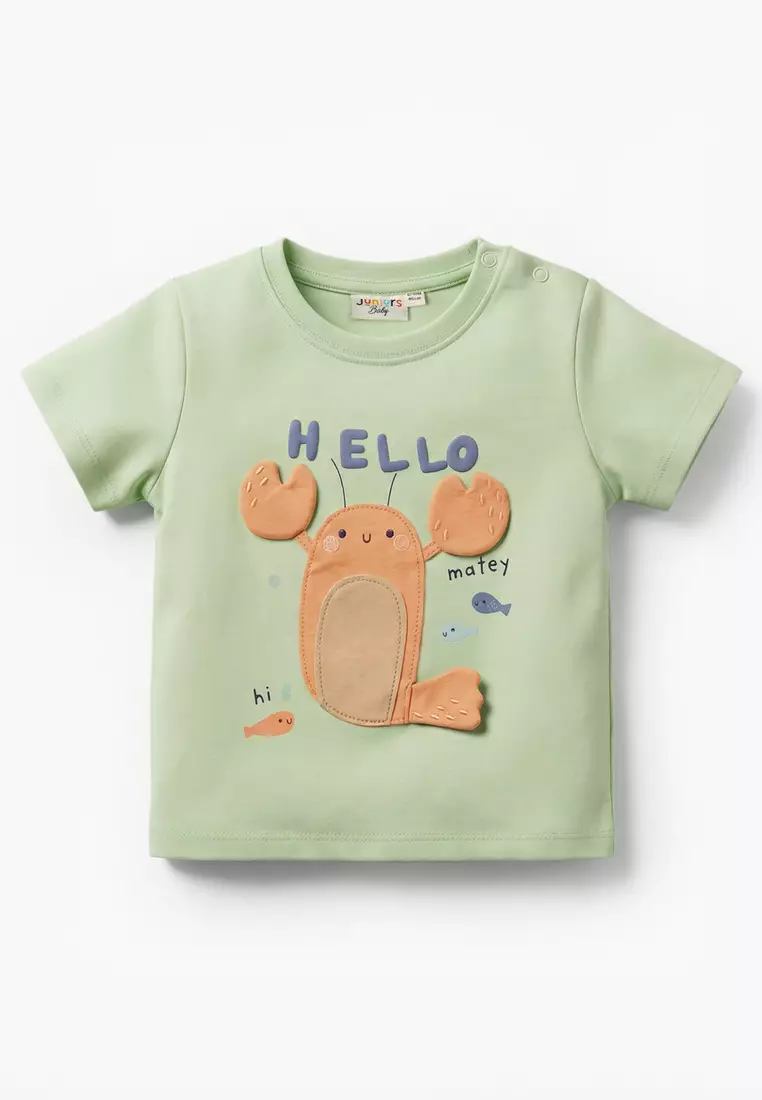 Babyshop Set Of 3 Juniors Crew Neck Short Sleeves T-Shirt And Shorts Set With Applique Accent