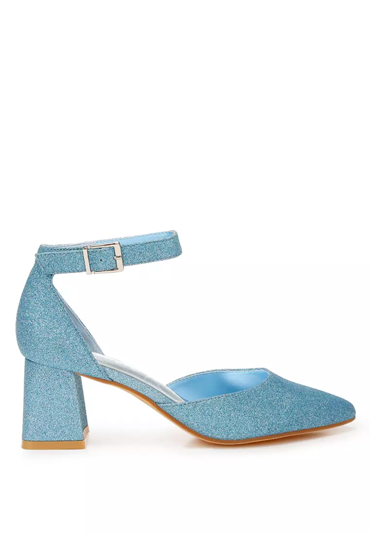 Discount on London Rag  shoes - SKU: Glitter Block Heel Sandals in Blue