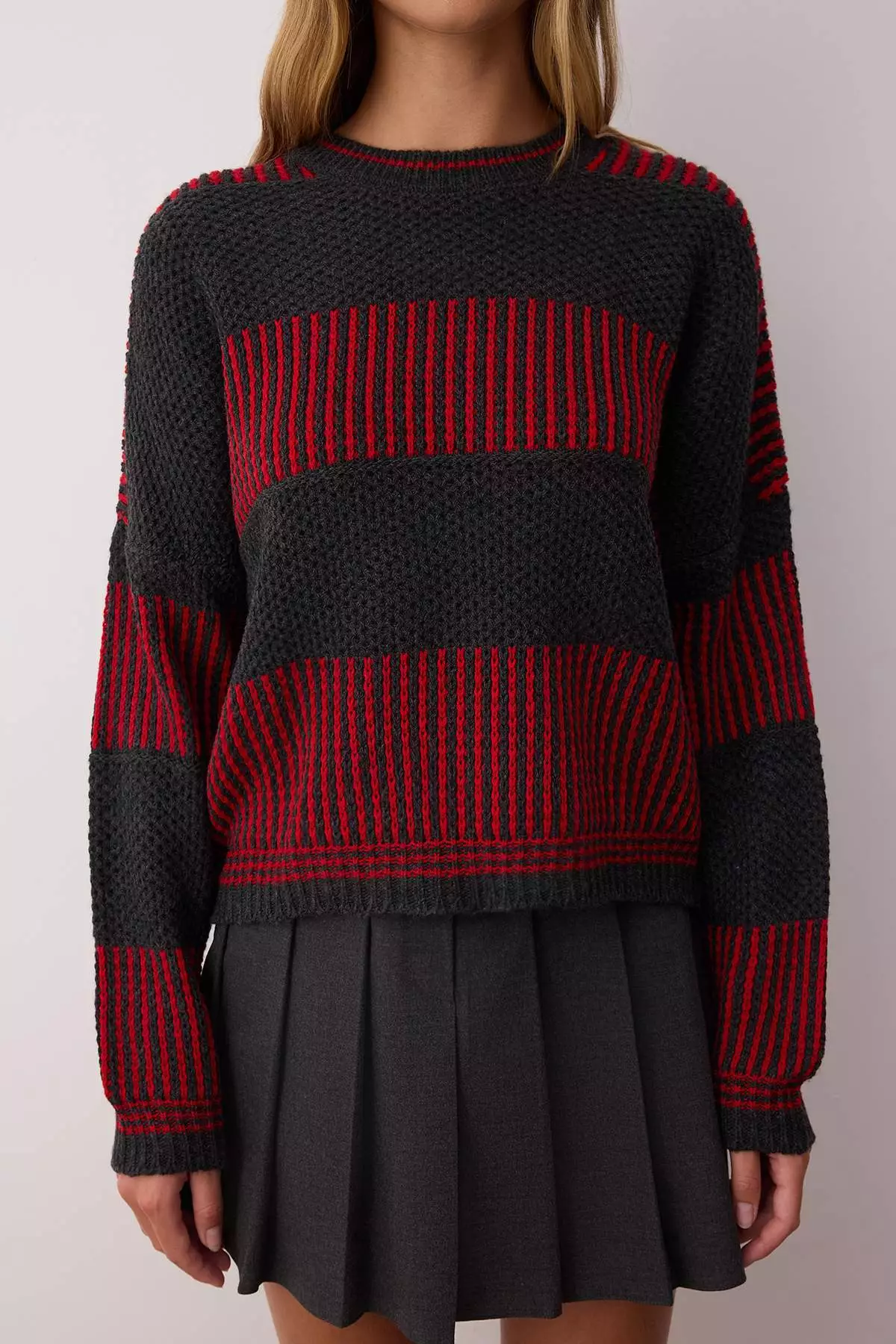 Anthracite Wide Fit Striped Knitwear Sweater