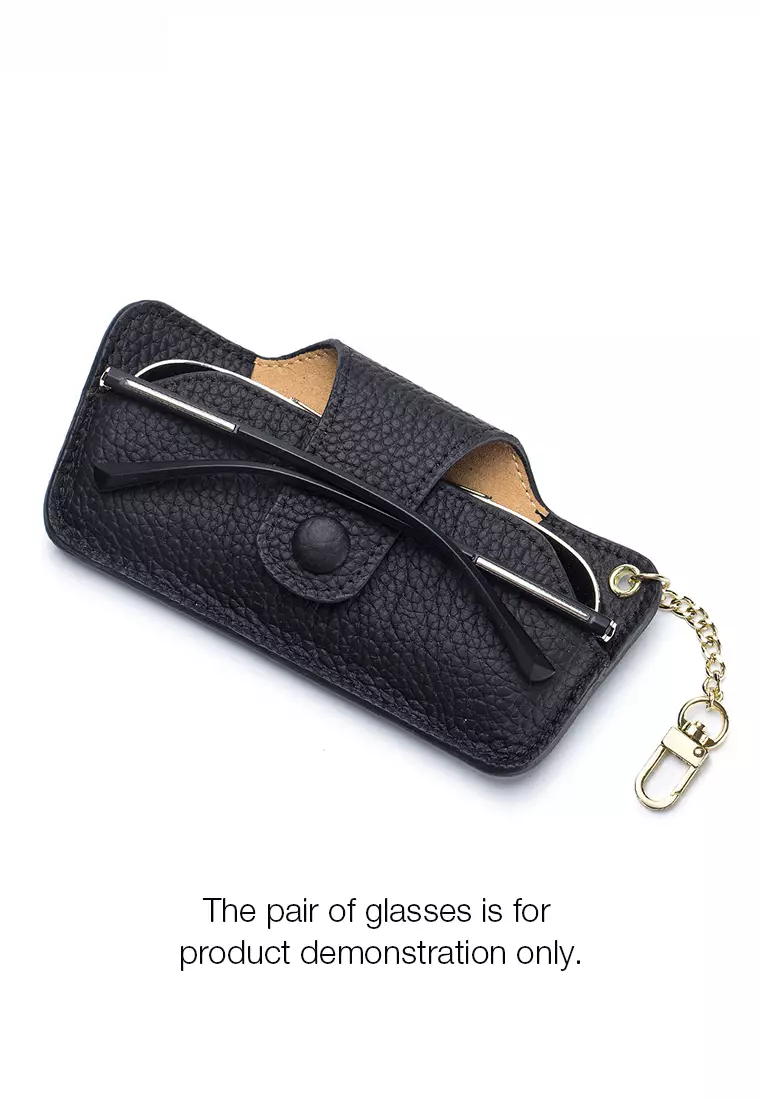 Full Grain Leather Minimalist Snap Button Glasses Case JW AN-9990