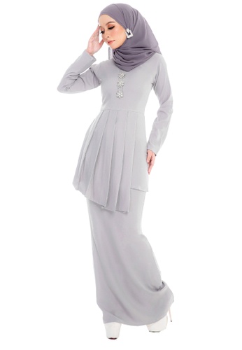 Buy Sarima Kurung Pleated Muslimah Fashion Light Grey Online Zalora Malaysia