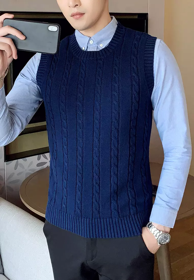 Round Neck Jacquard Knitted Vest XH1960