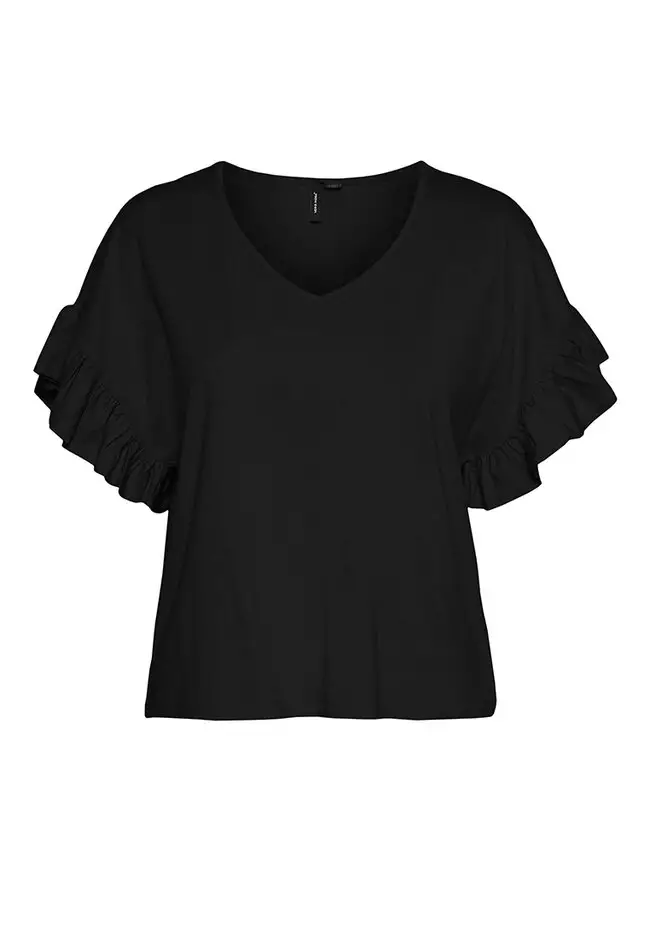 Buy Vero Moda Panda Short Sleeves V-Neck Frill Top 2024 Online | ZALORA ...