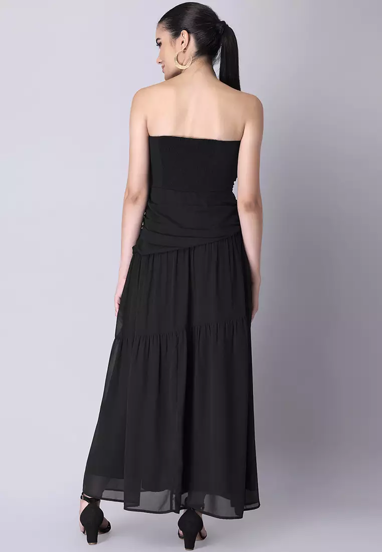 Buy FabAlley Black Off Shoulder Ruched Maxi Dress Online | ZALORA Malaysia