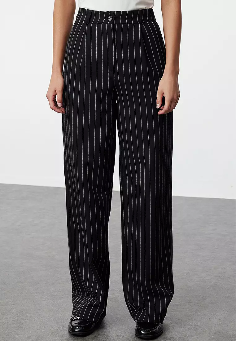 High Waist Wide Leg Striped Trousers