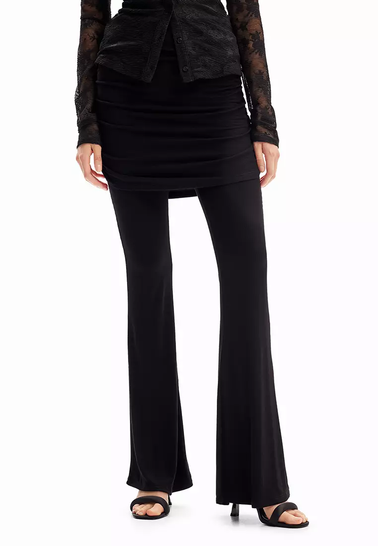 Ruffle Flare Hem Ribbed Knit Pants in Black