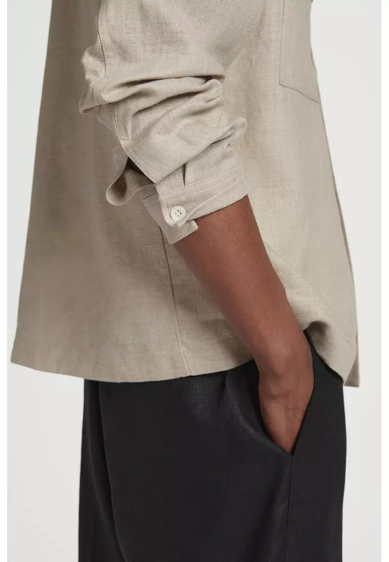 GRANDAD-COLLAR LINEN OVERSHIRT