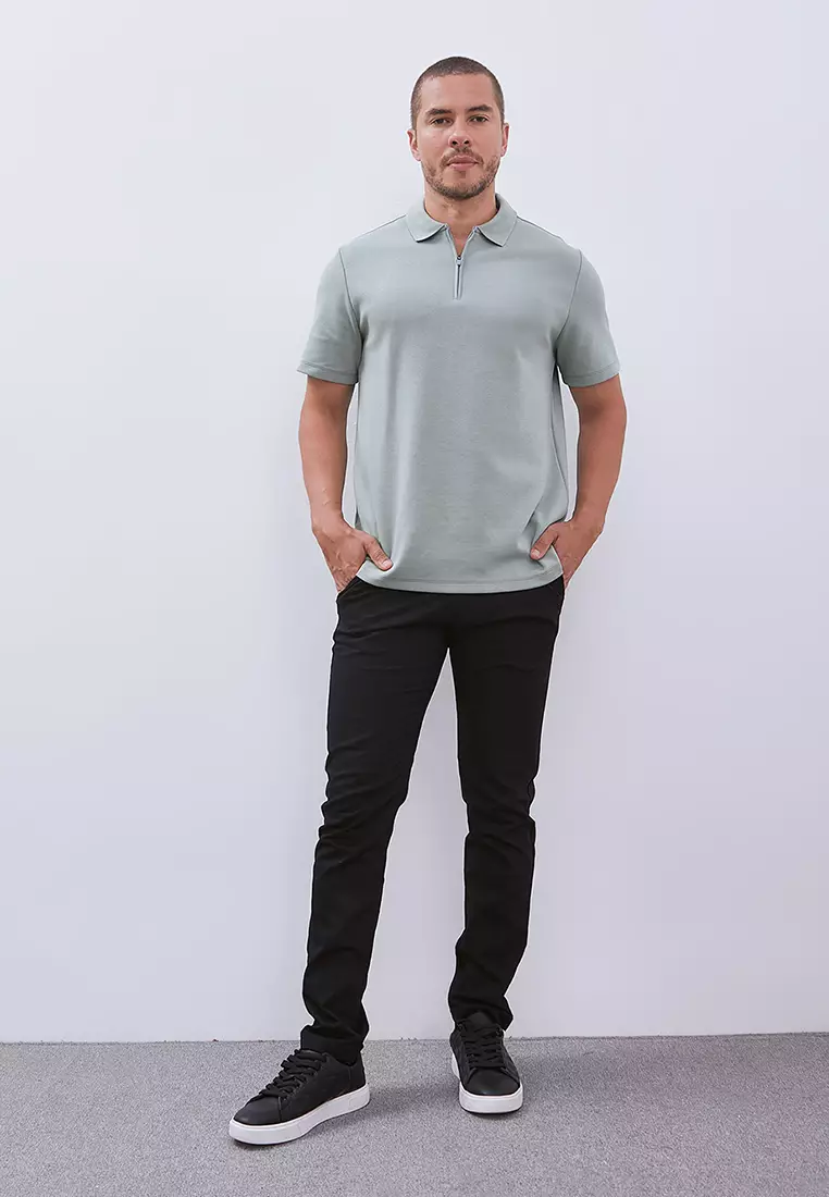 MANZONE - Polo Shirt Lengan Pendek Pria Grim 5 Slim Fit - Light Green Warna Green_Light