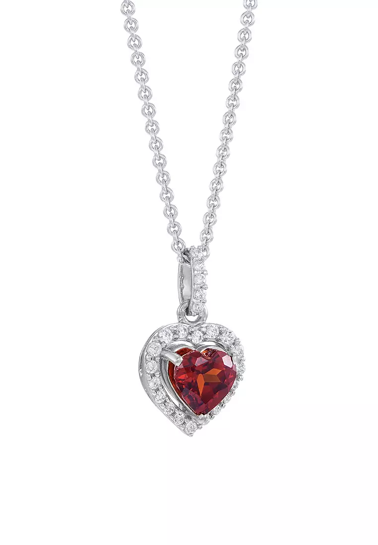 HABIB Heart Cut Garnet Gemstone and Diamond Necklace in 375 9K White Gold 265610123 N GARN