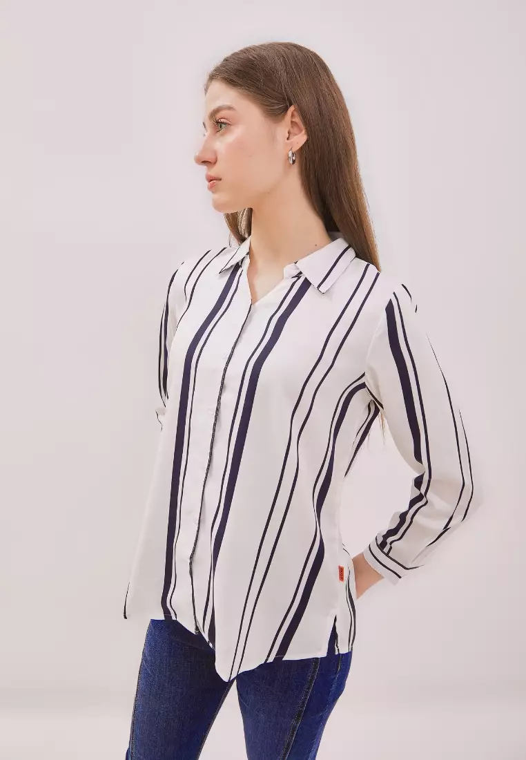 DUST Kemeja Airi Stripe Putih TENCEL™ Comfease (D.116510)