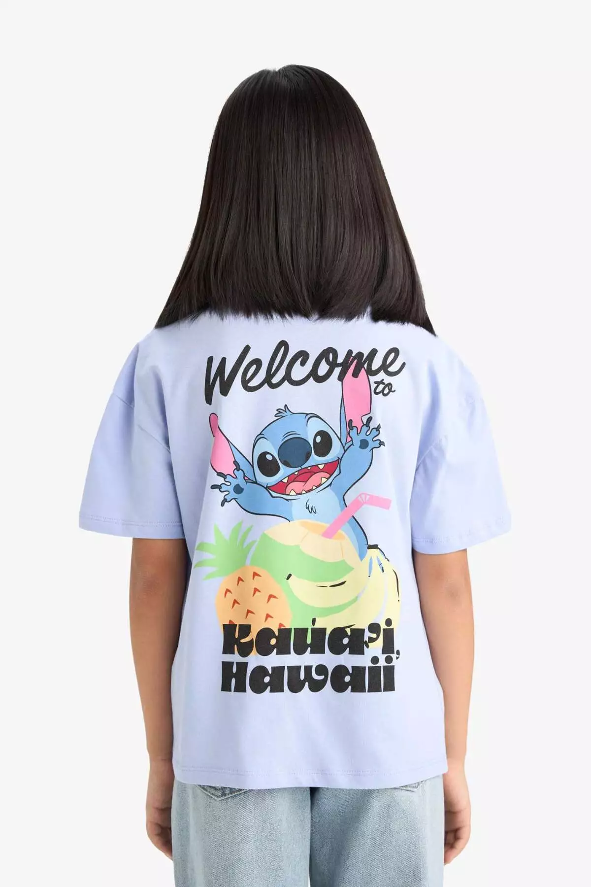 Girls' Disney Lilo & Stitch Crew Neck Back Printed Short Sleeve T-Shirt E6508A825Hs