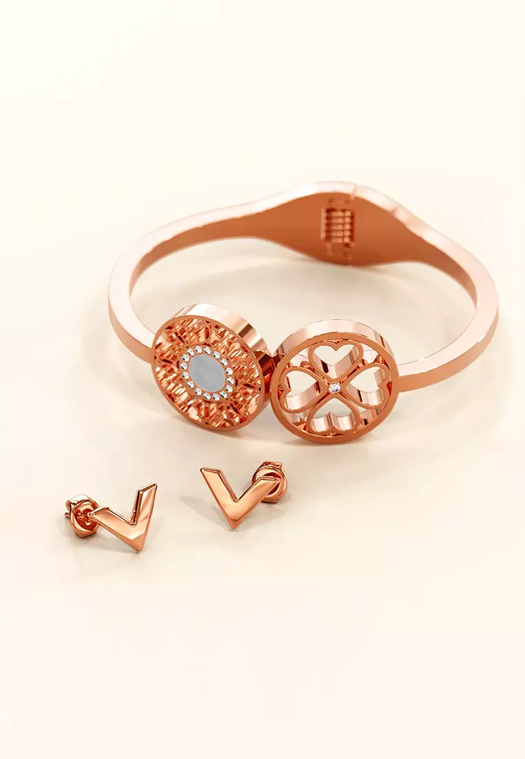 Artistic Floral Hinged Bangle-Rose Gold/Clear
