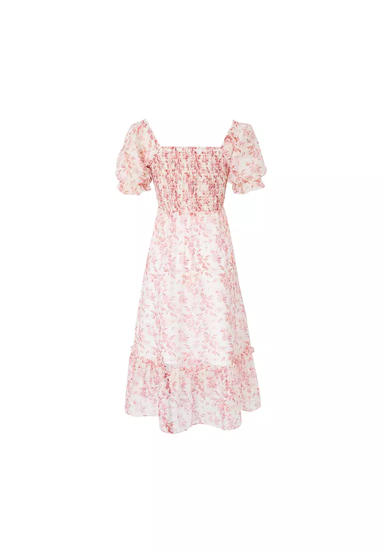 Summer Puff Sleeve V-Neck Floral Dress