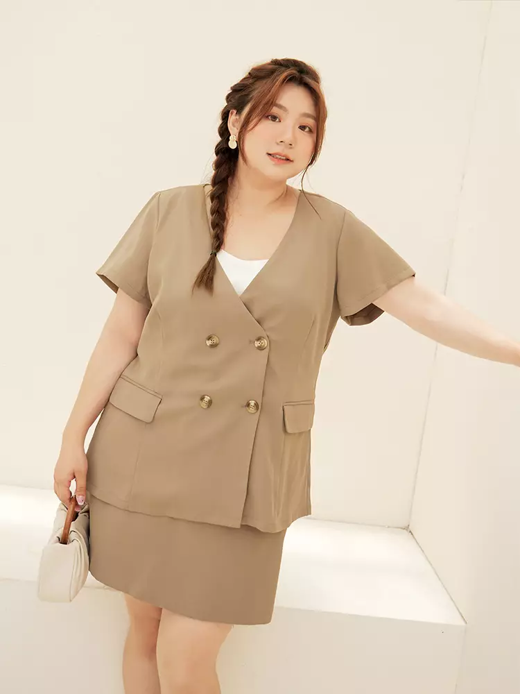 OBSTYLE Cloud Customized Collarless Amber Button Short Sleeve