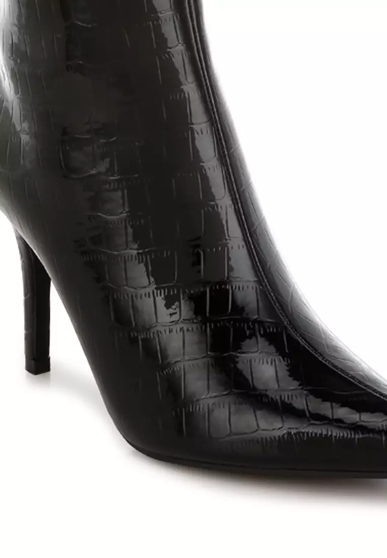 Sepatu bot hak stiletto Croco dengan panjang betis