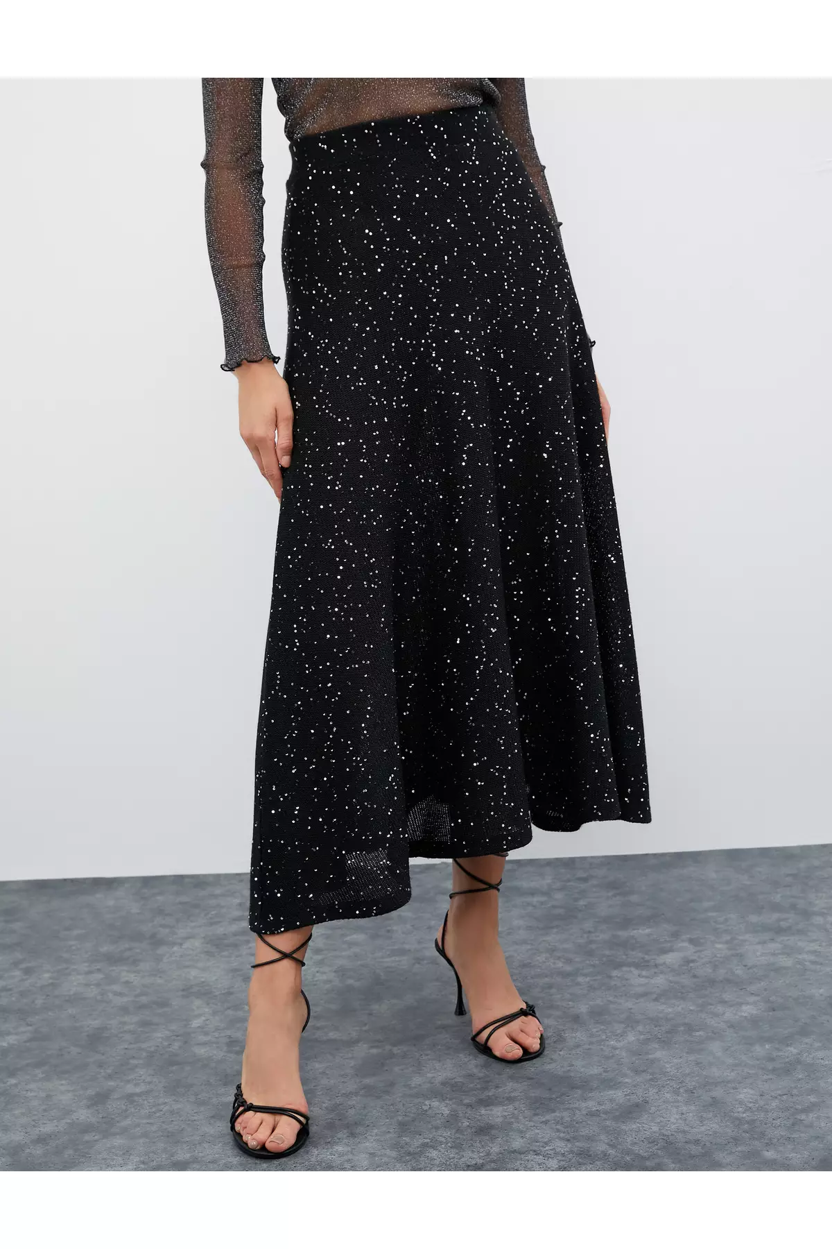 X Koton Sequined Flared Midi Skirt