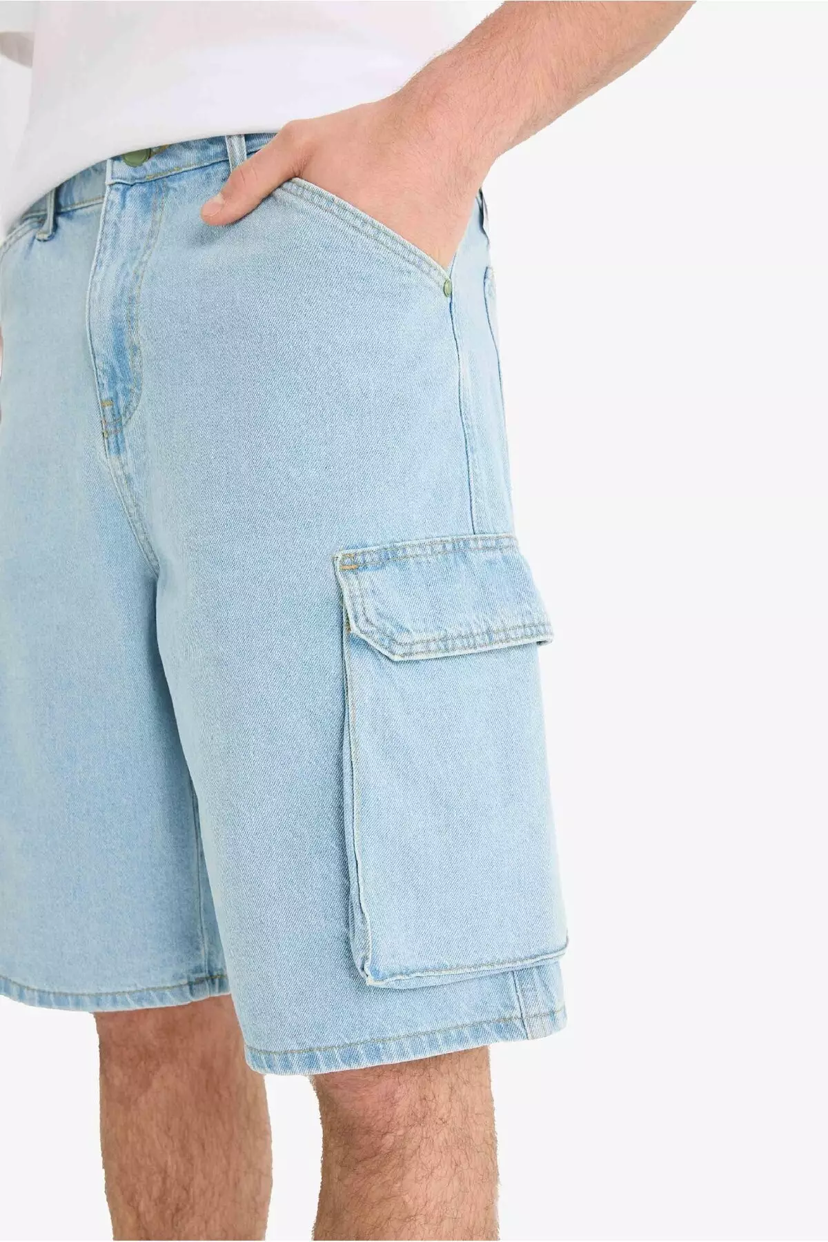 100% Cotton Cargo Fit Jean Bermuda Shorts E1381Ax25Sm