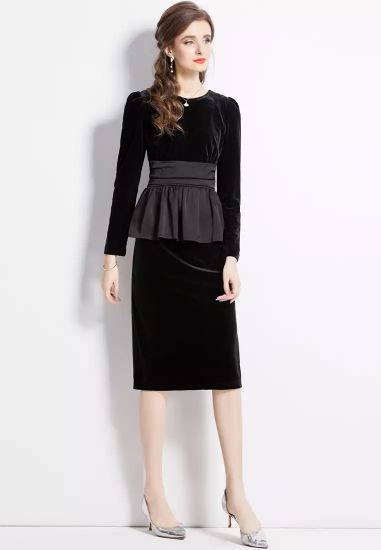 Buy Sunnydaysweety Elegant banquet evening dress black velvet dress ...