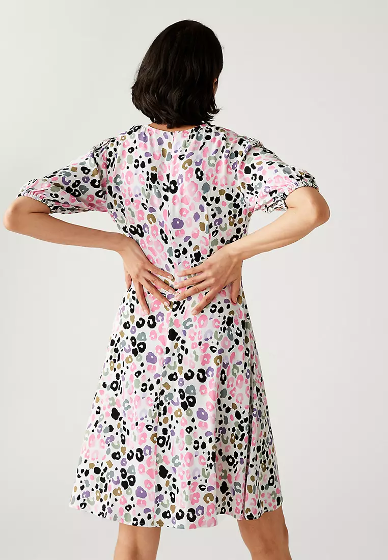 Printed Round Neck Mini Tea Dress