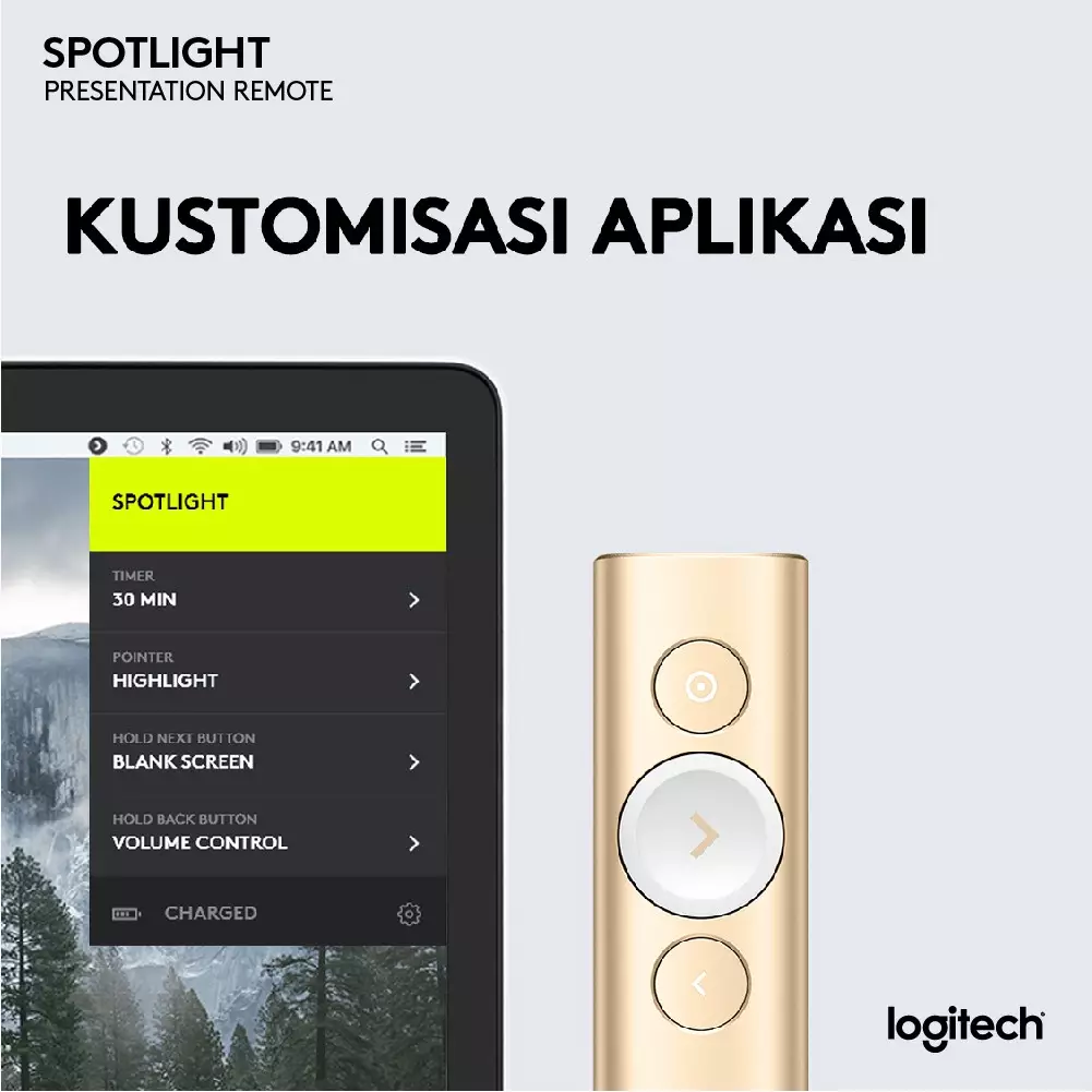 Jual Logitech Logitech Spotlight Pointer Presenter Advanced Wireless / Bluetooth Gold Original
