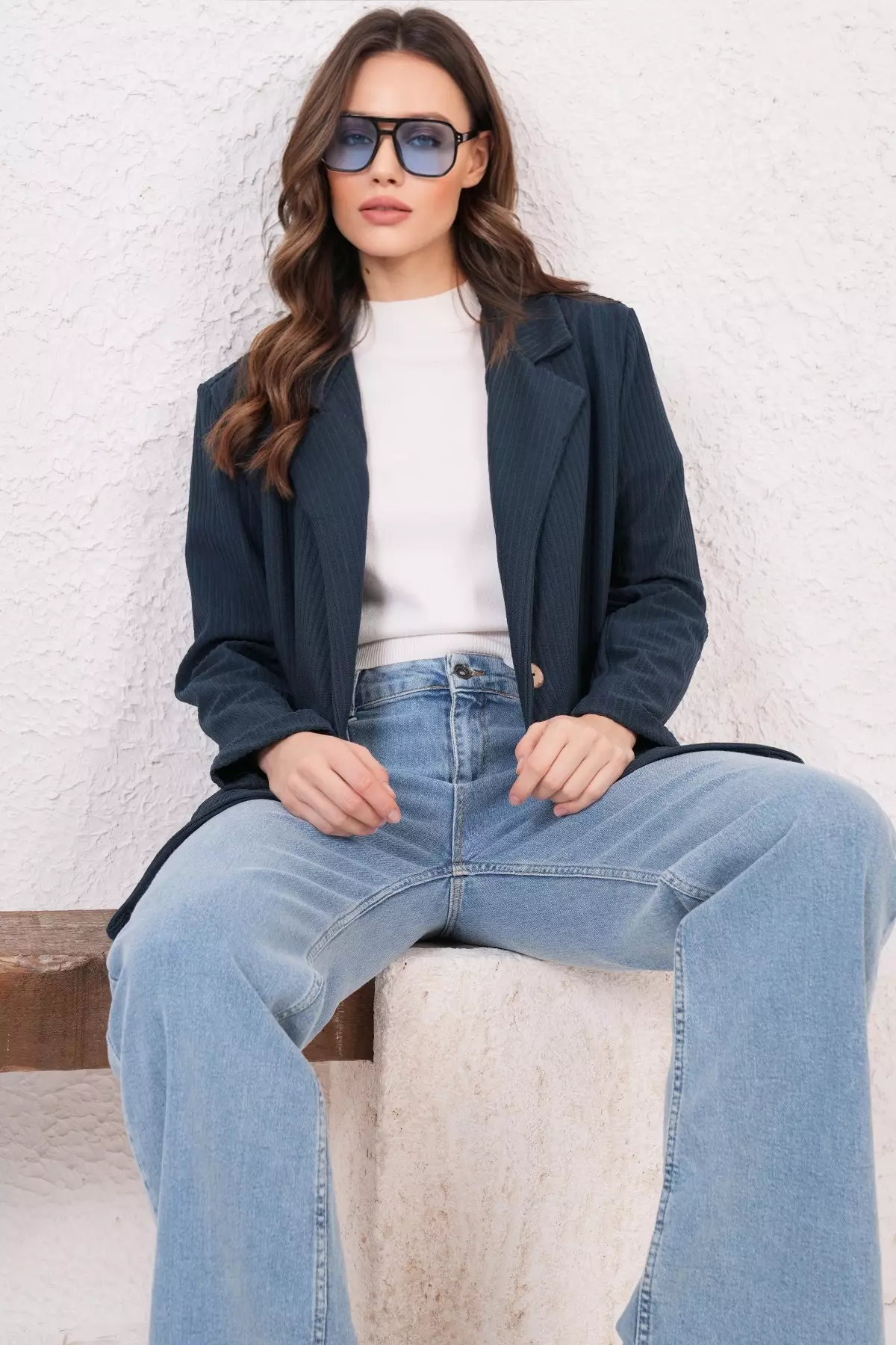 Navy Blue Oversize Blazer Jacket Alc-X14776