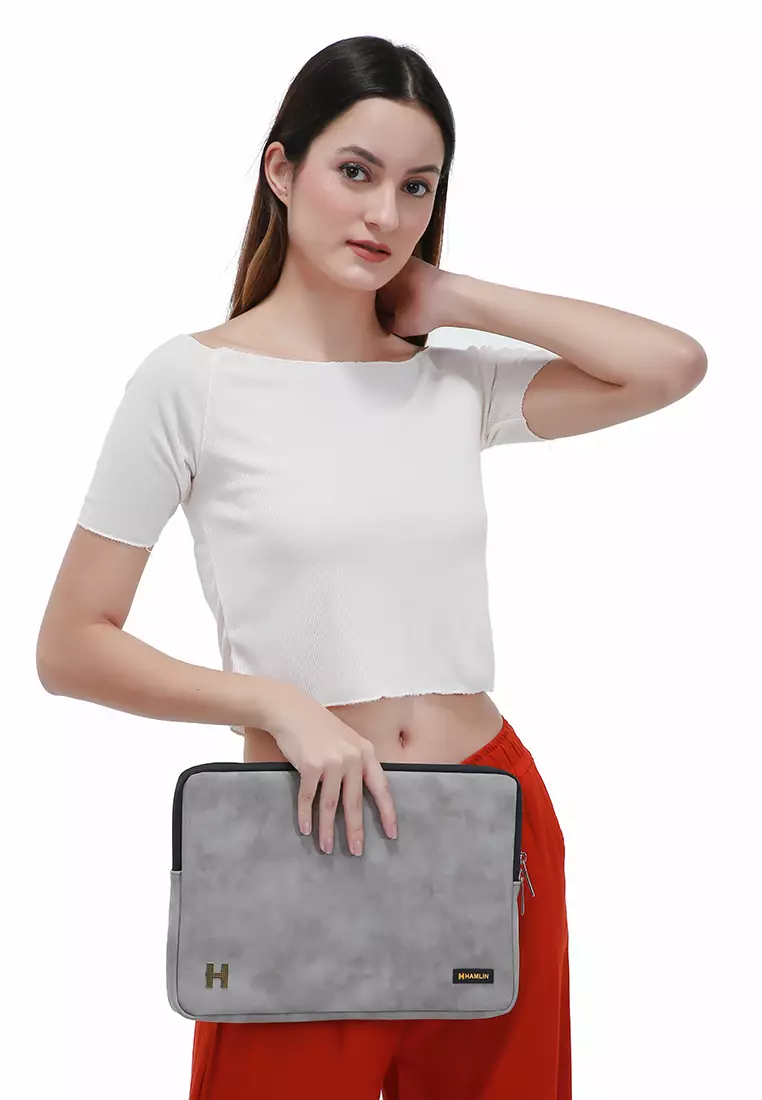 Quenty Sleeve Case Laptop Unisex Compability 13.3 Inch Big Storage Material Micro Velvet Leather ORIGINAL - Grey