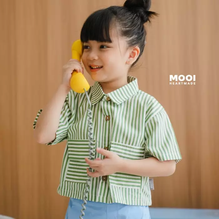 Mooi Kemeja Anak Perempuan Liora Striped Shirt - Peach Pink