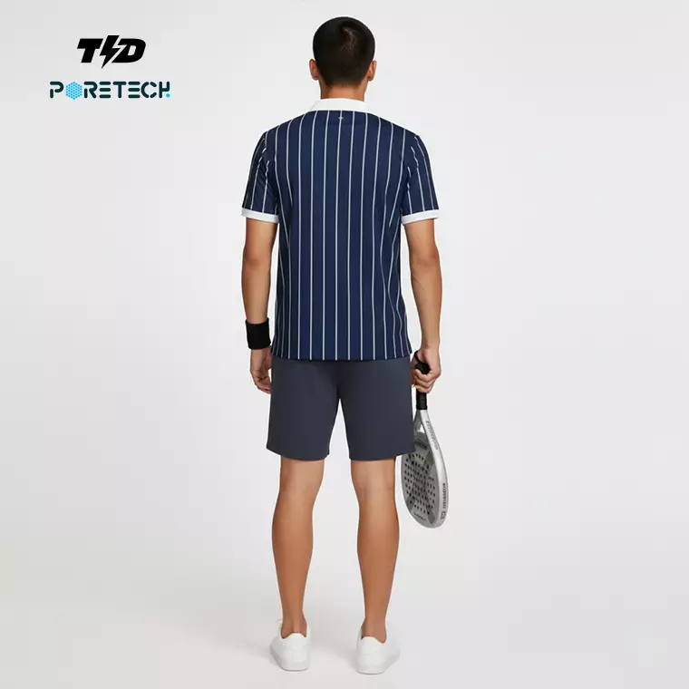TDACTIVE Jersey Padel Pria Polo PoreTech "green ver stripes" navy putih MSB26