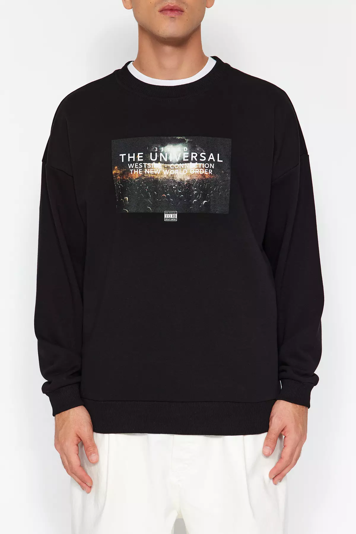 Buy Trendyol Black Men s Oversize Wide Fit Crew Neck Galaxy