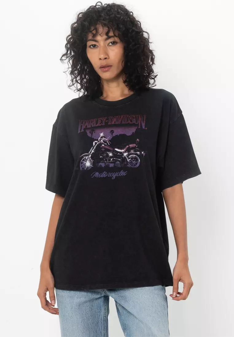 HARLEY-DAVIDSON Rose Racer Oversized Tee Damen - Vintage T-Shirt Schwarz
