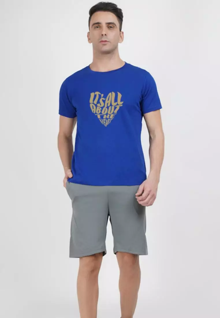 Heart Symbol Graphic Royal Blue Cotton Short Sleeve Relaxed Tee