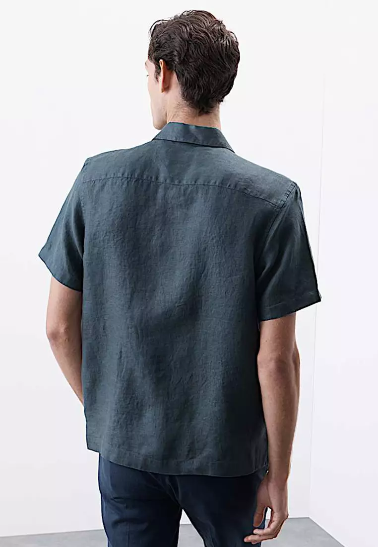 Pure Linen Herringbone Cuban Collar Shirt