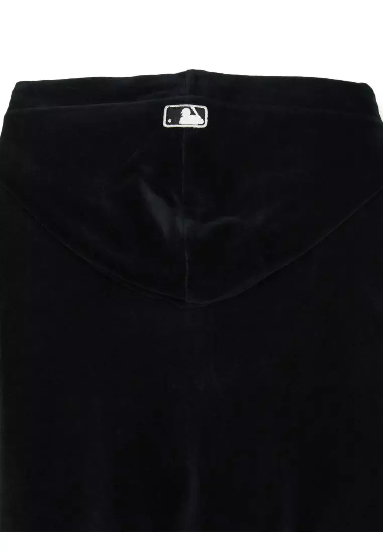 WOMEN'S BASIC VELVET CROP HOOD ZIP UP NEW YORK YANKEES