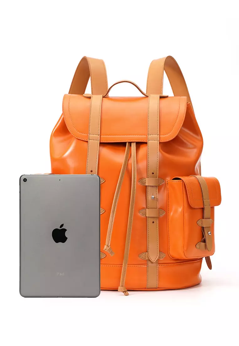 orange leather backpack