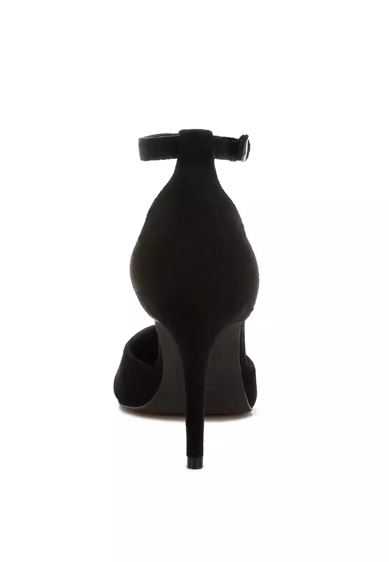 Microfiber Stiletto Sandals in Black